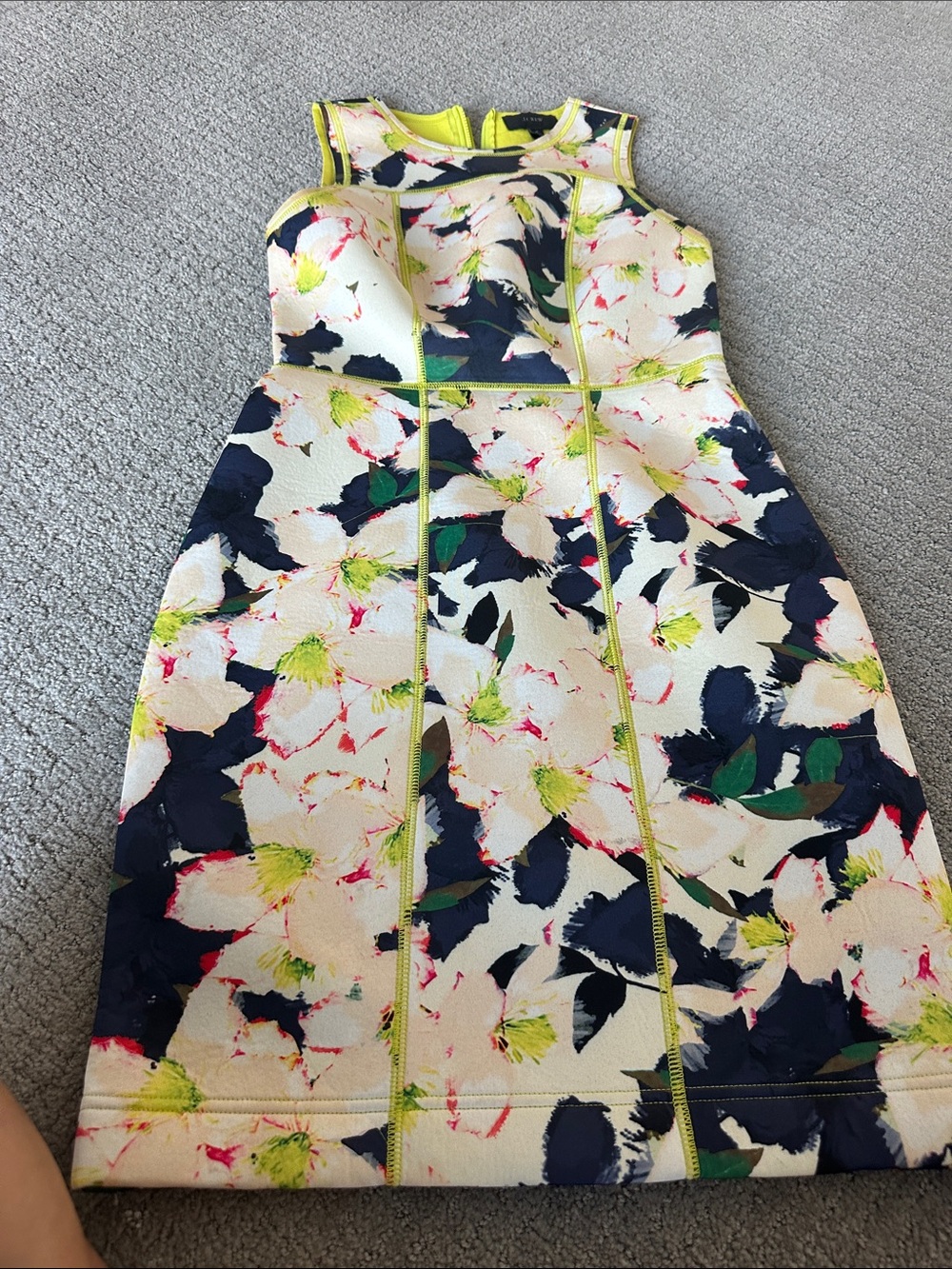 J. Crew Navy, White & Lime Floral Fit-and-Flare Dress